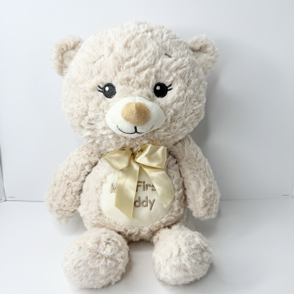 Kellytoy My First Teddy Bear Cream Beige Plush Stuffed Animal Rattle Toy 14"